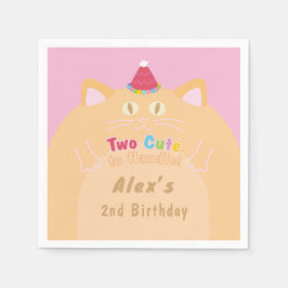 Katt "Two Cute to Handle" 2-årsdag Rosa Papper Pappersservett