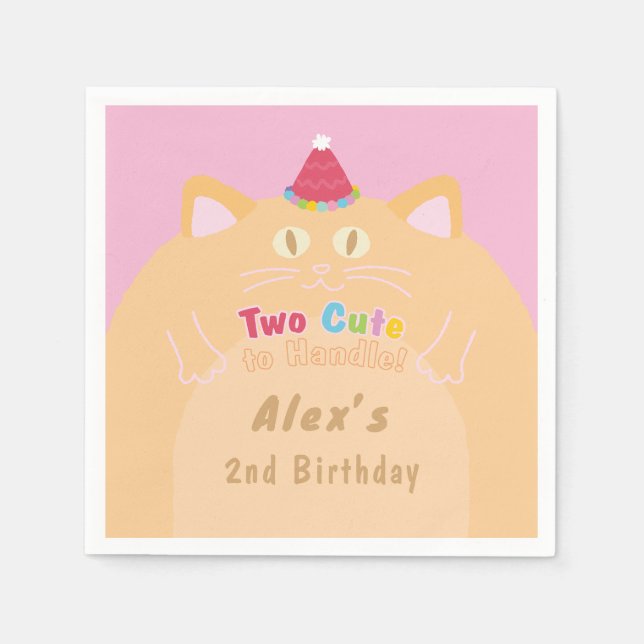 Katt "Two Cute to Handle" 2-årsdag Rosa Papper Pappersservett (Framsidan)