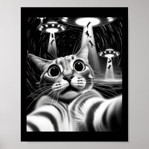 Katt Ufo Invasion _ Roligt Katt Meme Retro Alien K Poster