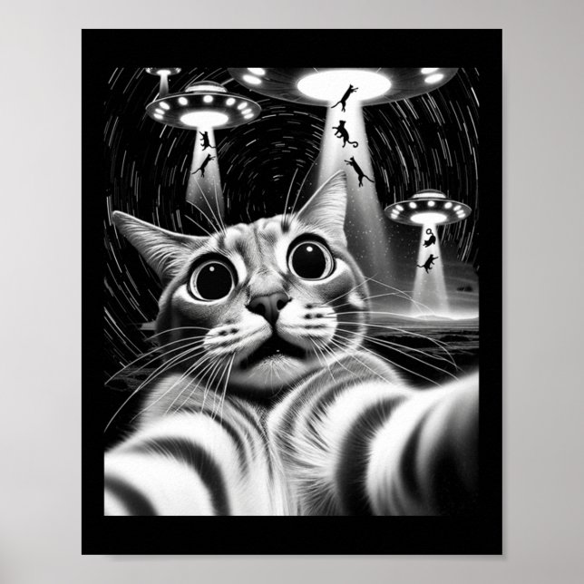 Katt Ufo Invasion _ Roligt Katt Meme Retro Alien K Poster (Framsidan)