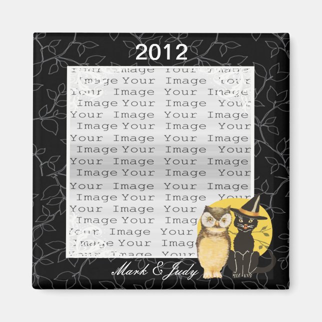 Katt & Uggla Halloween Bröllop Magnet (Framsidan)