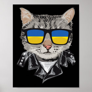 Katt Ukraina Flagga Solglasögon - Cool Ukrainsk Ka Poster