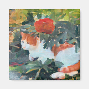 Katt under blommar bush A.I. förbättrad Magnet