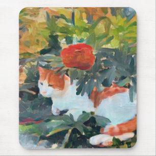 Katt under blommar bush A.I. förbättrad Musmatta