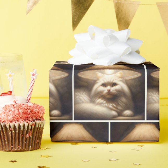 Katt under en lampshade-målning presentpapper (Födelsedagsfest)