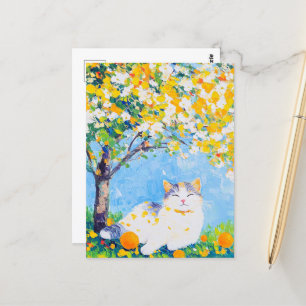 Katt under Orangen Träd Vykort