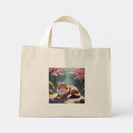 Katt under Sakura träd tote bags Mini Tygkasse