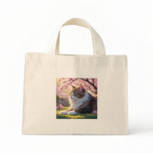 Katt under Sakura träd tote bags