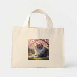 Katt under Sakura träd tote bags Mini Tygkasse