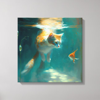 Katt undervattensfisk fisk - Wrapped Canvas