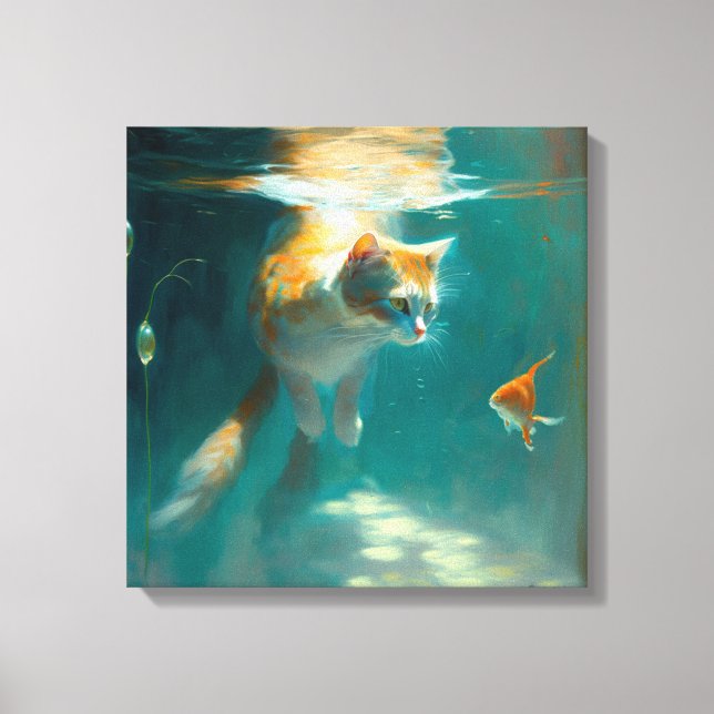 Katt undervattensfisk fisk - Wrapped Canvas (Framsida)