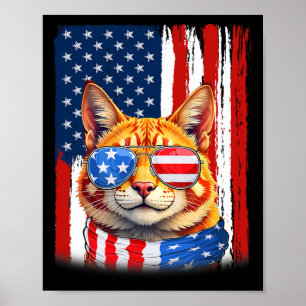 Katt USA Amerika Flagga Patriotisk Katt 4:e Juli  Poster