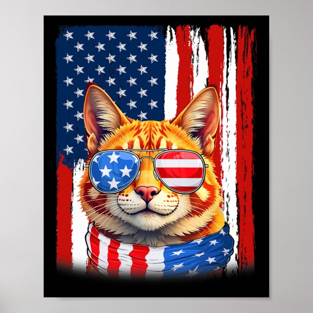 Katt Usa Amerika Flagga Patriotisk Katt 4:e Juli  Poster (Framsidan)
