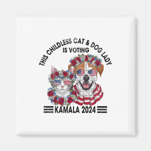 Katt utan barn och Hund röstar Kamala Harris Magnet