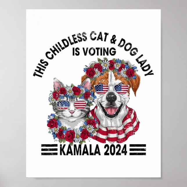 Katt utan barn och Hund röstar Kamala Harris Poster (Framsidan)