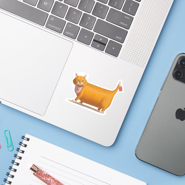 Katt utan fötter klistermärken (Laptop med iPhone)
