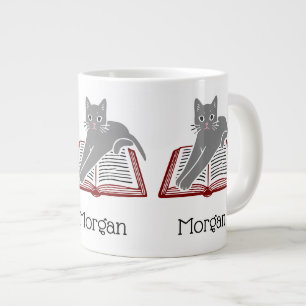 Katt utsträckt över bok ritning DIY-färger Jumbo Mugg