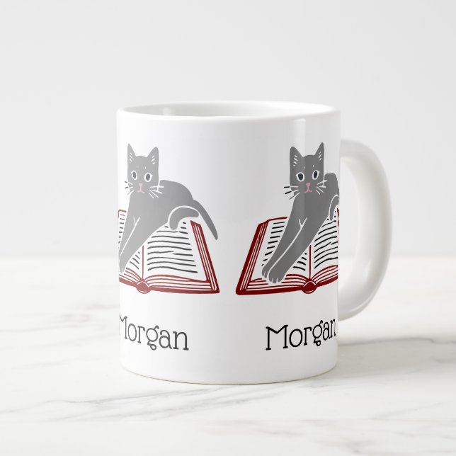 Katt utsträckt över bok ritning DIY-färger Jumbo Mugg (Framsida höger)