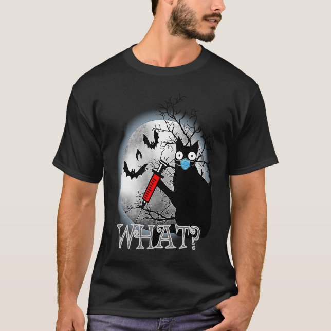Katt Vad Assassin Murderous Cat & Syringe Hallowee T Shirt (Framsida)
