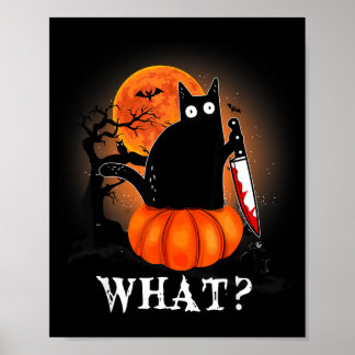 Katt Vad Halloween Skräckinjagande Svart Katt Kost Poster