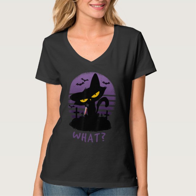 Katt Vad   Mördande Katt Med Kniv T Shirt (Framsida)