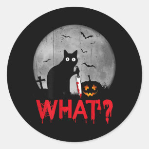 Katt Vad_ Mördande Svart Katt Med Kniv Halloween Runt Klistermärke