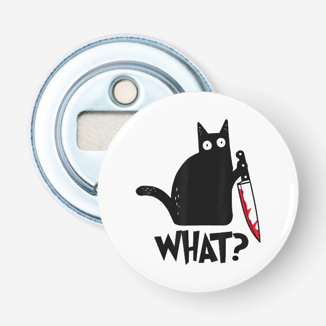 Katt Vad_ Rolig Svart Katt  Flasköppnare (Framsidan)