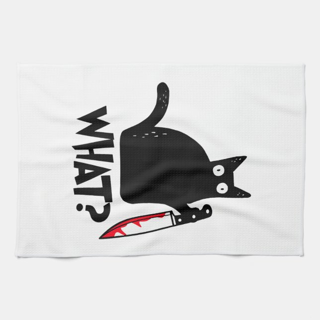 Katt Vad_ Rolig Svart Katt  Kökshandduk (Horisontell)