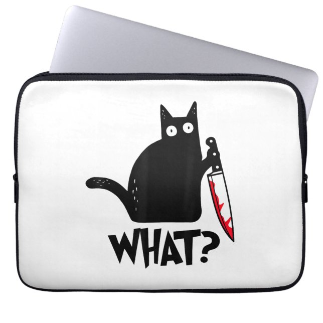 Katt Vad_ Rolig Svart Katt  Laptop Fodral (Framsidan)