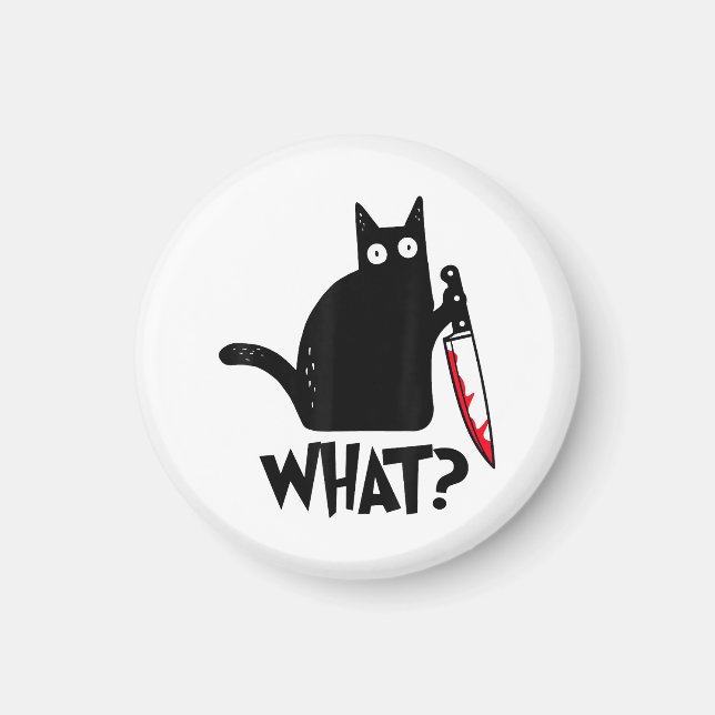 Katt Vad_ Rolig Svart Katt  Magnet (Framsidan)