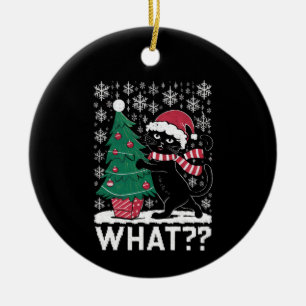 Katt Vad Rolig Svart Katt Trycker På Julgran Julgransprydnad Keramik