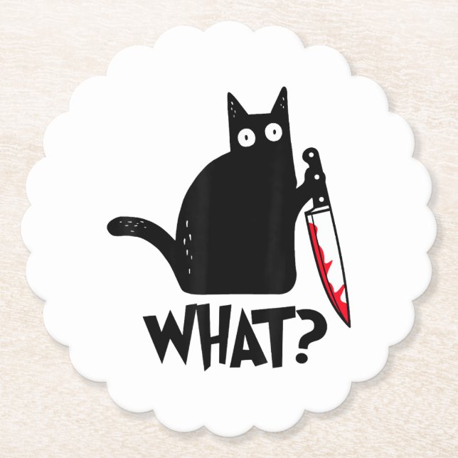 Katt Vad_ Rolig Svart Katt  Underlägg Papper (Framsida)