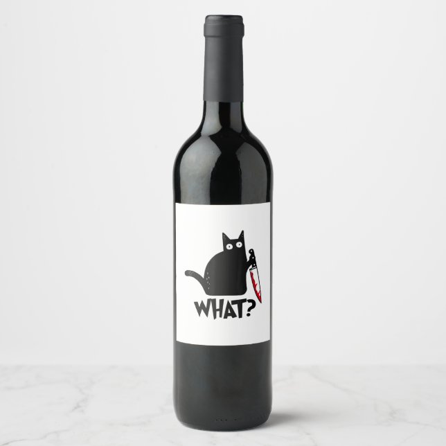 Katt Vad_ Rolig Svart Katt  Vinflaska Etikett (Framsida)