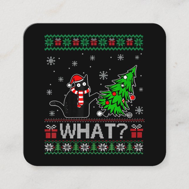 Katt Vad roligt svart katt som trycker på Julgran Fyrkantigt Visitkort (Framsida)