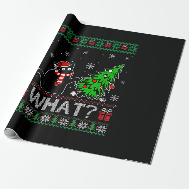 Katt Vad roligt svart katt som trycker på Julgran Presentpapper (Utrullad)