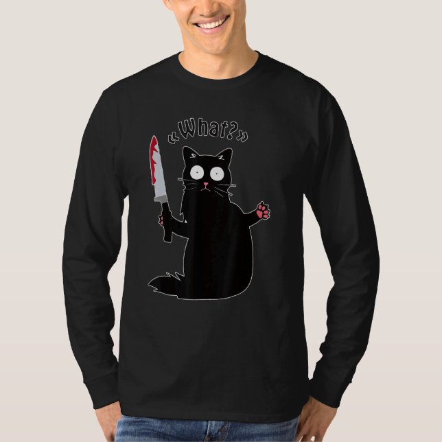 Katt vad svart Ca-mörderkatt med Knivar T Shirt (Framsida)