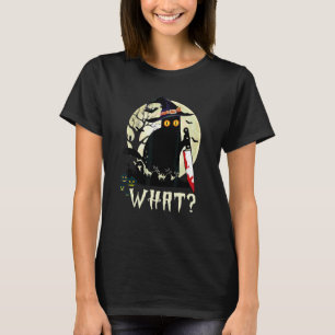 Katt Vad Svart Katt Med Kniv Halloween Kostym T Shirt