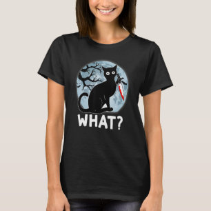Katt Vad Svart Katt Med Kniv Halloween Månen Kosty T Shirt