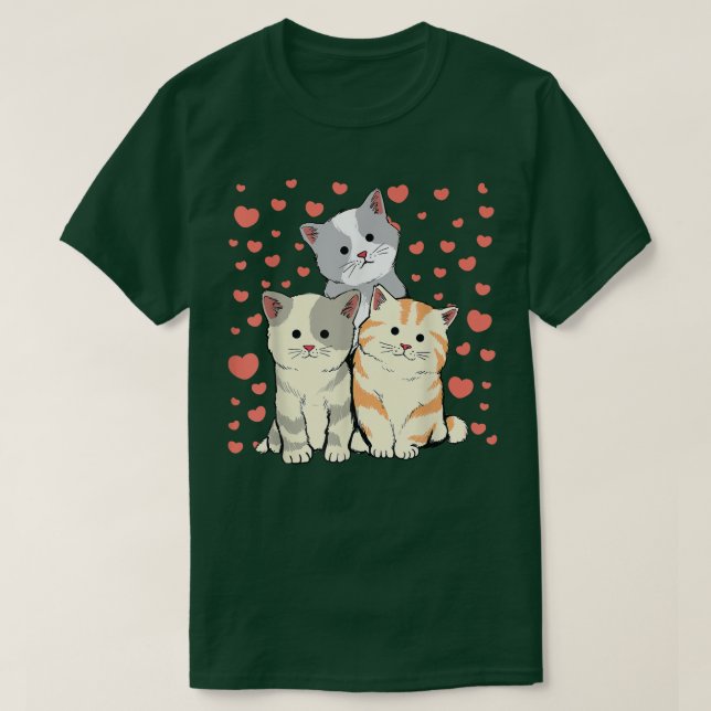 Katt Valentindagen Red Heart för katthundar T Shirt (Design framsida)