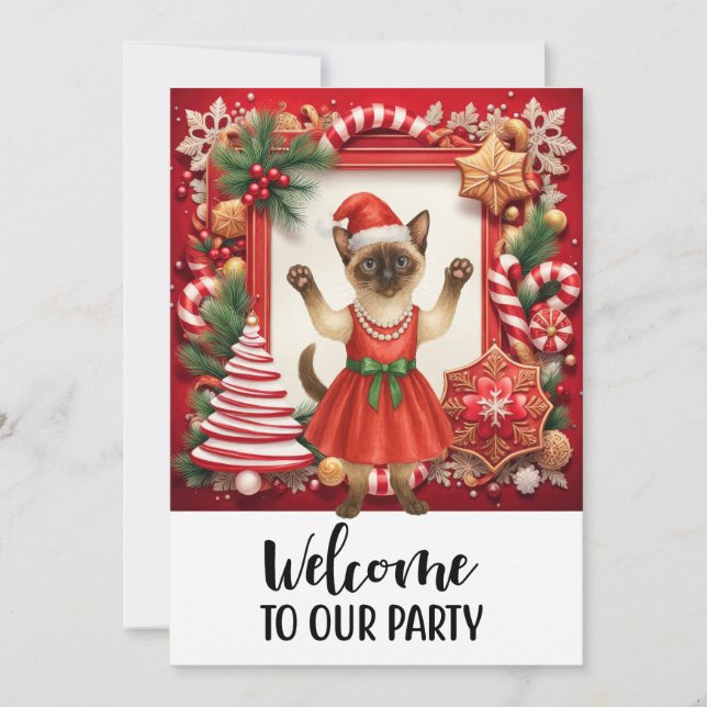 Katt Välkommen till jul Party Inbjudningar (Framsida)