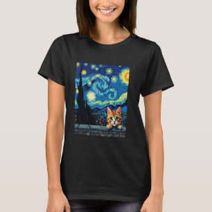 Katt Van Gogh Inspirerad Konst Målning Älskare Gra T Shirt