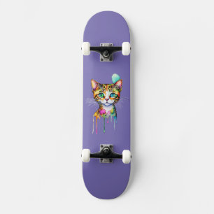 Katt Vattenfärg Färgrik Mini Skateboard Bräda 18,5 Cm