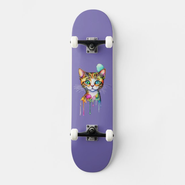 Katt Vattenfärg Färgrik Mini Skateboard Bräda 18,5 Cm (Framsida)