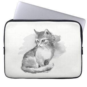 Katt. Vattenfärg Laptop Fodral