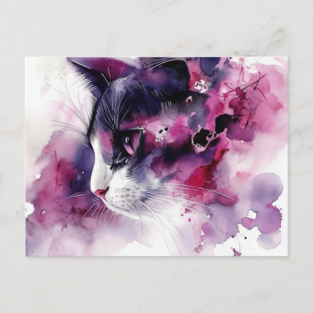 Katt Vattenfärg Postkort  Vykort (Framsida)