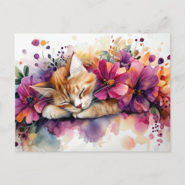 Katt Vattenfärg Postkort  Vykort (Framsida)
