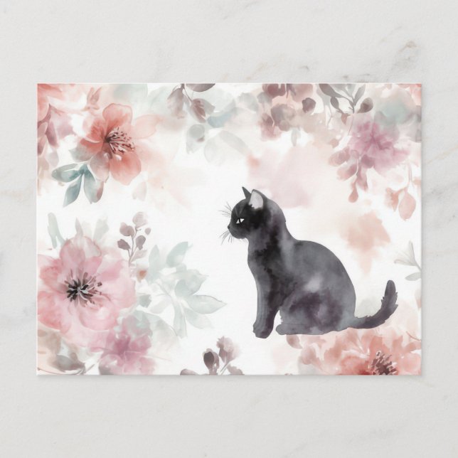 Katt Vattenfärg Postkort  Vykort (Framsida)