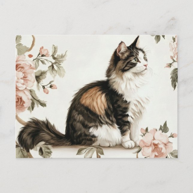 Katt Vattenfärg Postkort  Vykort (Framsida)