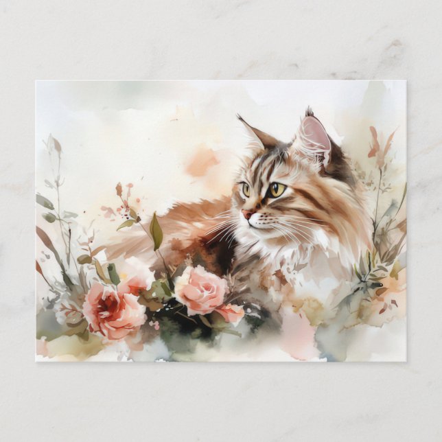 Katt Vattenfärg Postkort  Vykort (Framsida)