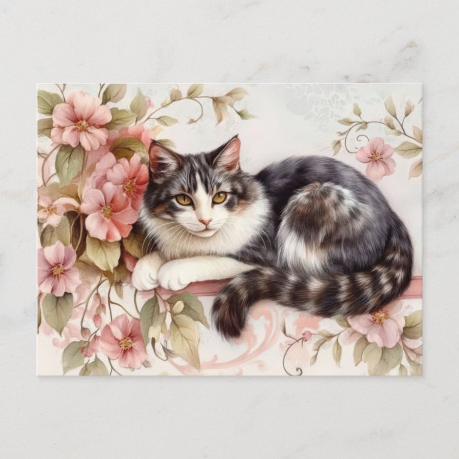 Katt Vattenfärg Postkort  Vykort (Framsida)